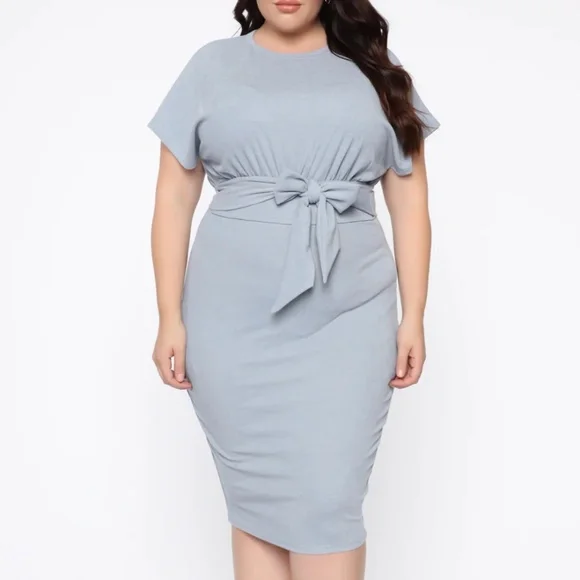 fashion nova tie waist dress Sleeveless Scoop Neck, Good As Always Tie Dye Midi Dress in Grey, Size XS,